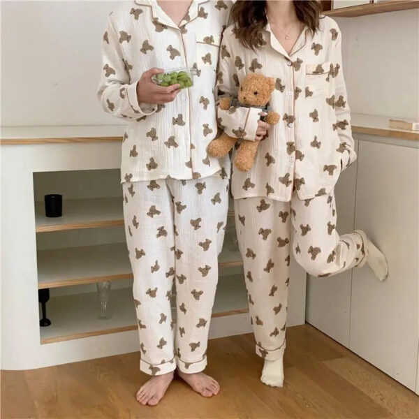 Little Bear Print Couple Pajama Suit - Image 6