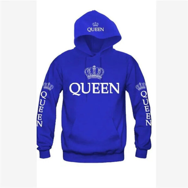 Casual King Queen Printed Couple Hoodies - Image 12