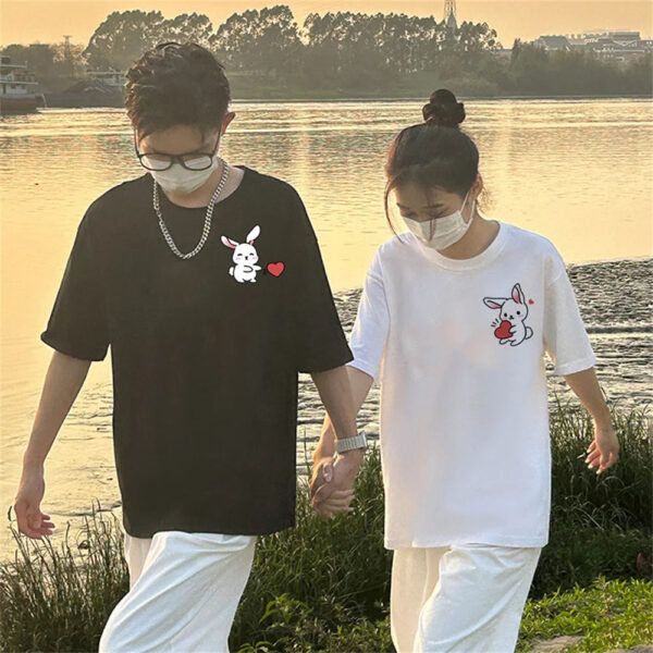 Rabbit Printed Cartoon Couple T-Shirt For Couple - Image 3