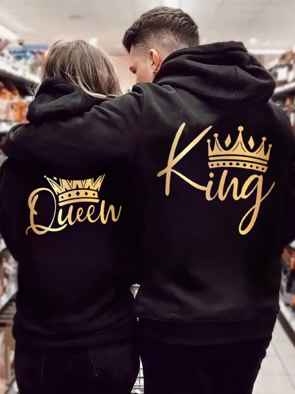 Golden Crown Print King Queen Matching Hoodie