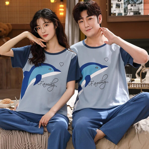 Short Sleeve Pajamas Cartoon Couple Suit