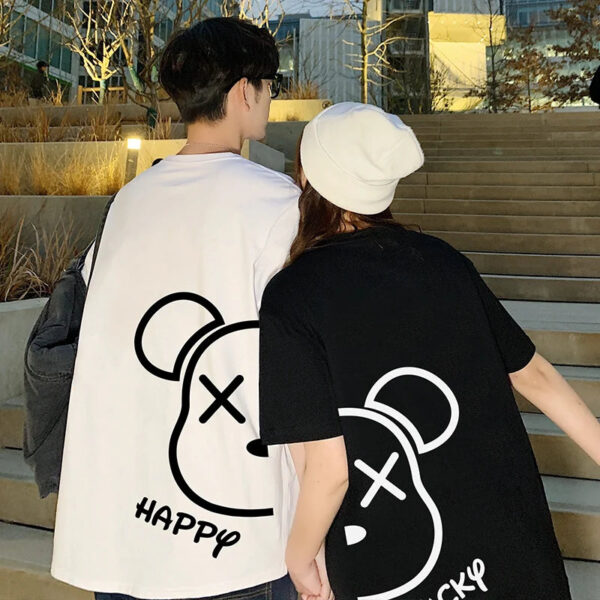 Interesting Cartoon Printed Couple T-Shirt - Image 3