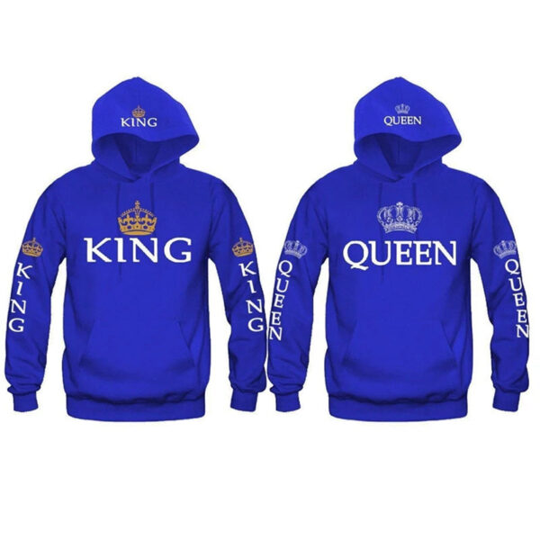 Casual King Queen Printed Couple Hoodies - Image 3