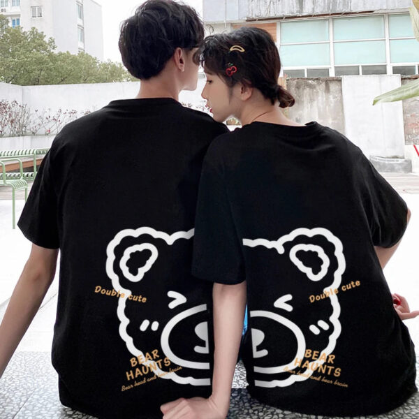 Interesting Cartoon Printed Couple T-Shirt - Image 5