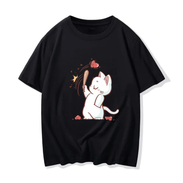 Interesting Cartoon Cat Love Print T-shirts For Couple - Image 10