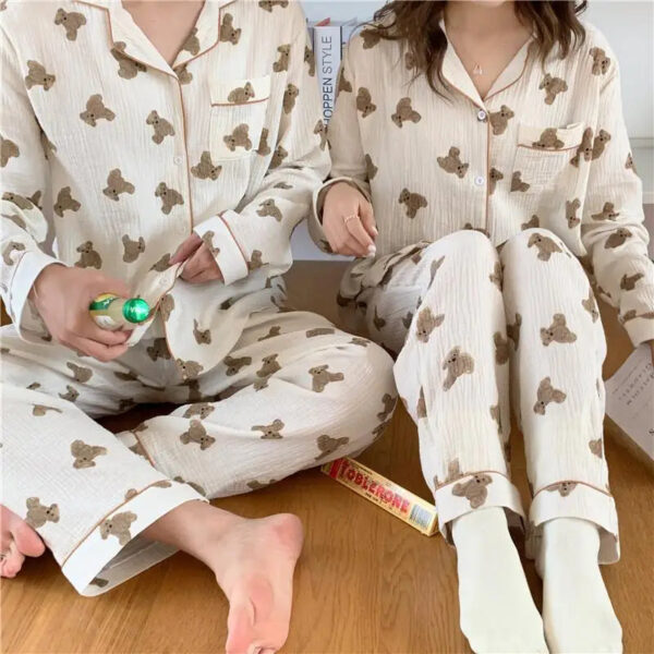 Little Bear Print Couple Pajama Suit