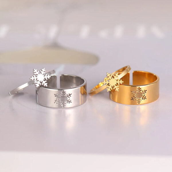 Stylish Snowflake Adjustable Couple Ring - Image 5