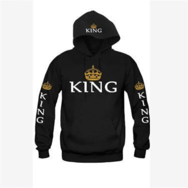 Casual King Queen Printed Couple Hoodies - Image 9